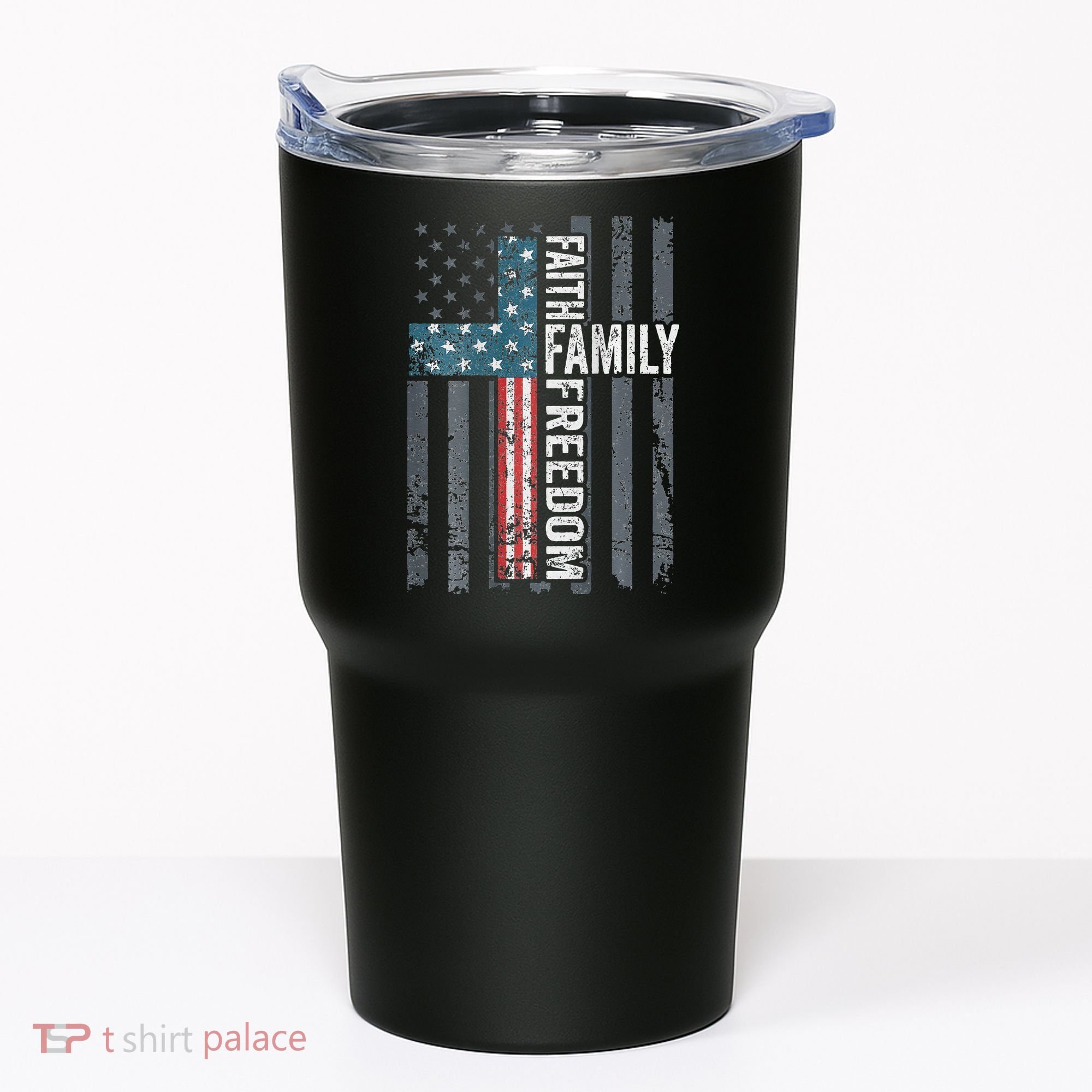 Faith Family Freedom Christian USA Cross Flag Tumbler