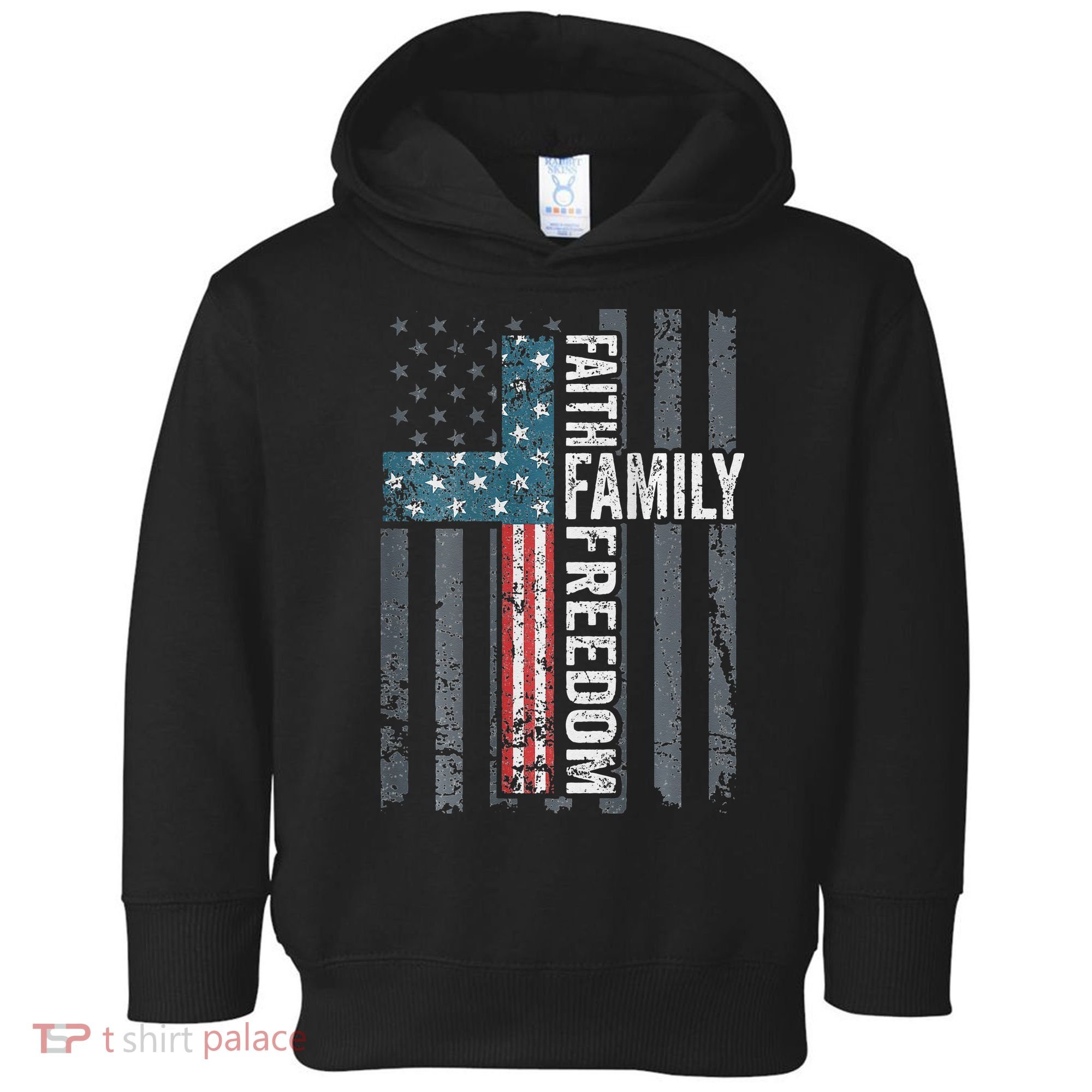 Faith Family Freedom Christian USA Cross Flag Toddler Hoodie