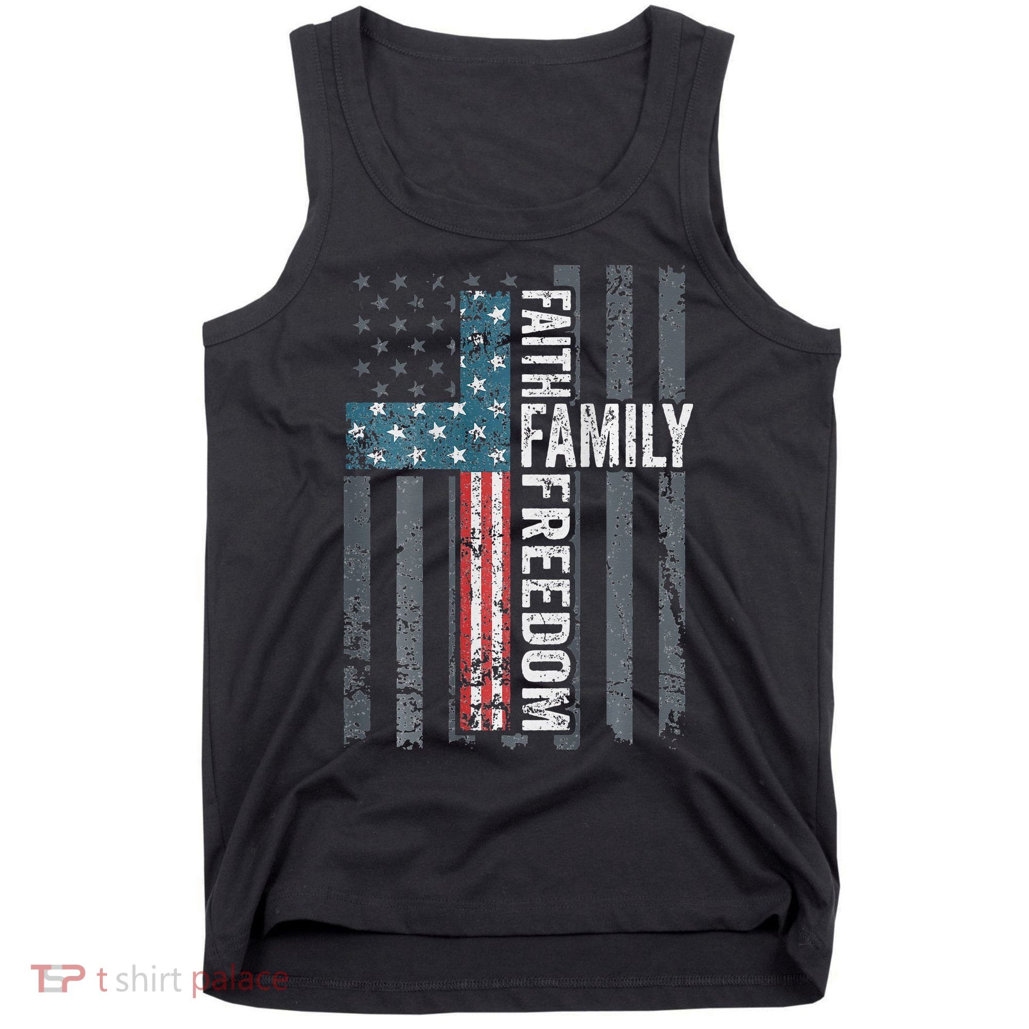 Faith Family Freedom Christian USA Cross Flag Tank Top