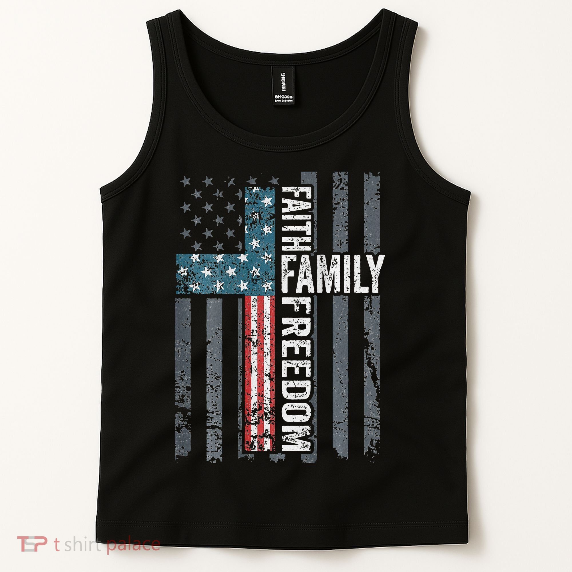 Faith Family Freedom Christian USA Cross Flag Tank Top