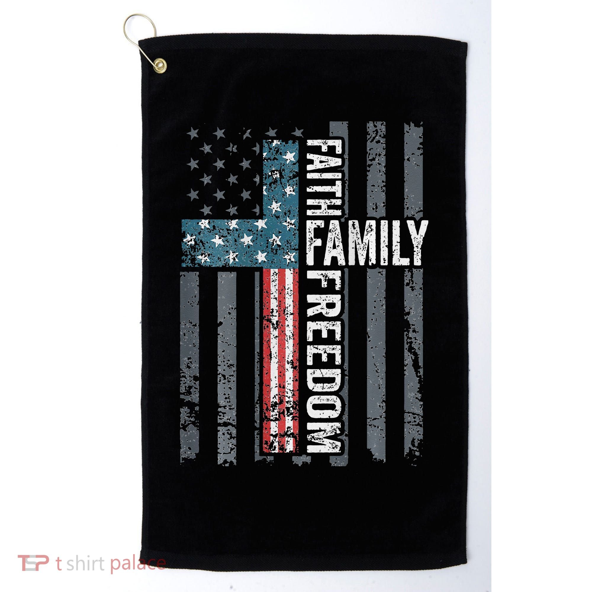 Faith Family Freedom Christian USA Cross Flag Golf Towel