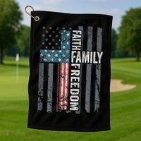 Faith Family Freedom Christian USA Cross Flag Golf Towel thumb 1