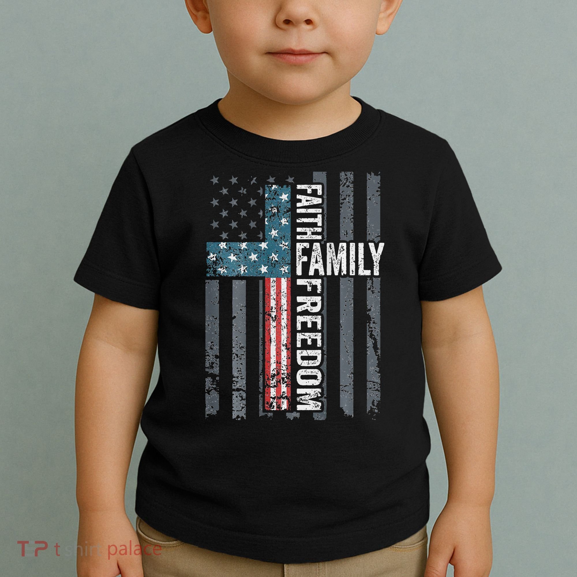 Faith Family Freedom Christian USA Cross Flag Toddler T-Shirt