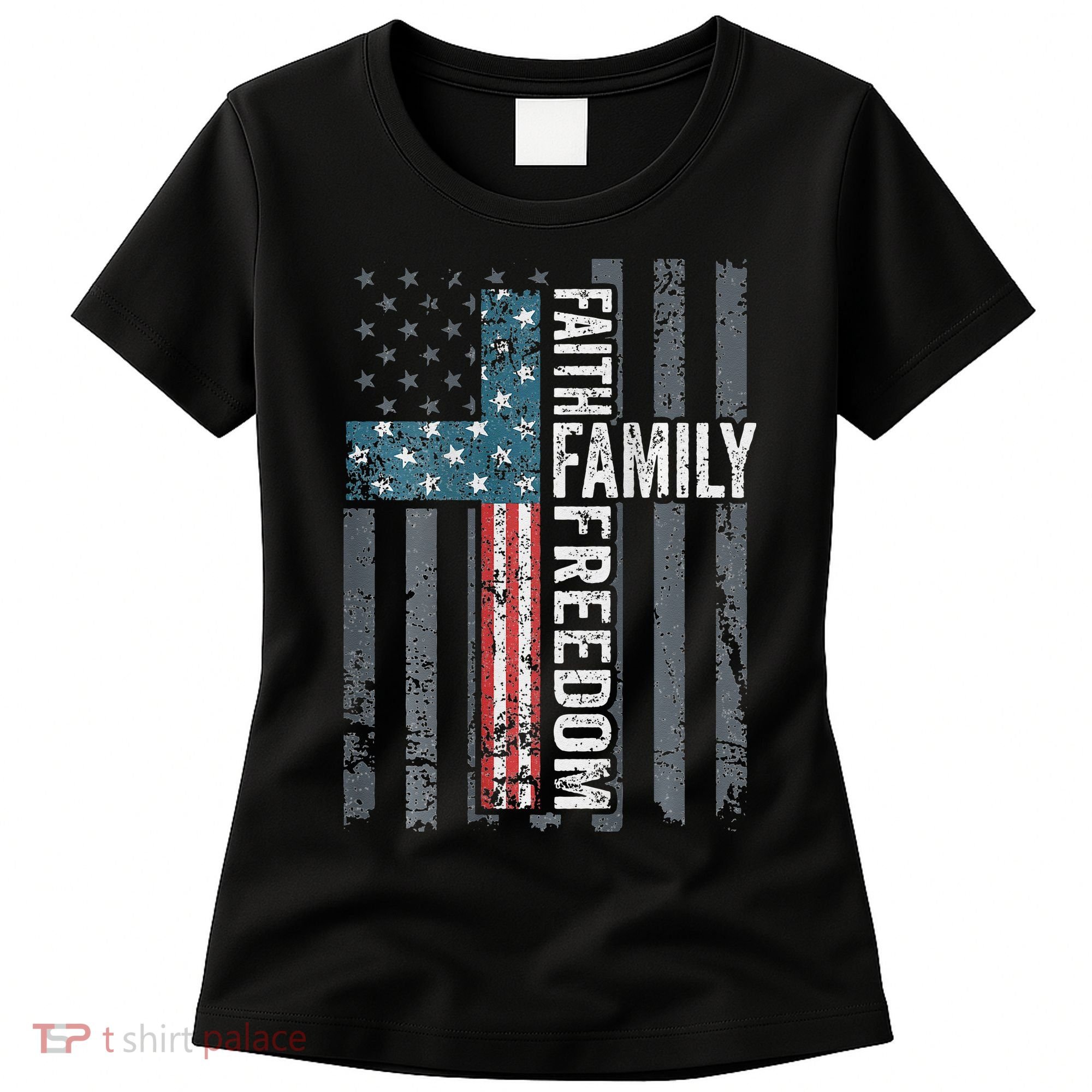 Faith Family Freedom Christian USA Cross Flag Women's T-Shirt