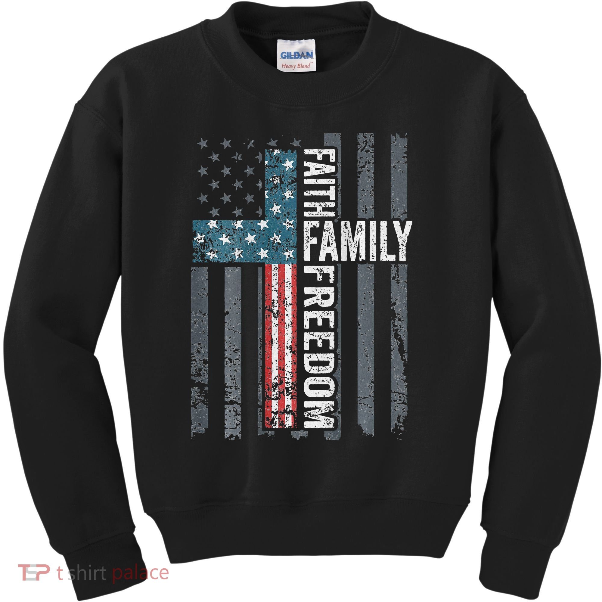 Faith Family Freedom Christian USA Cross Flag Kids Sweatshirt