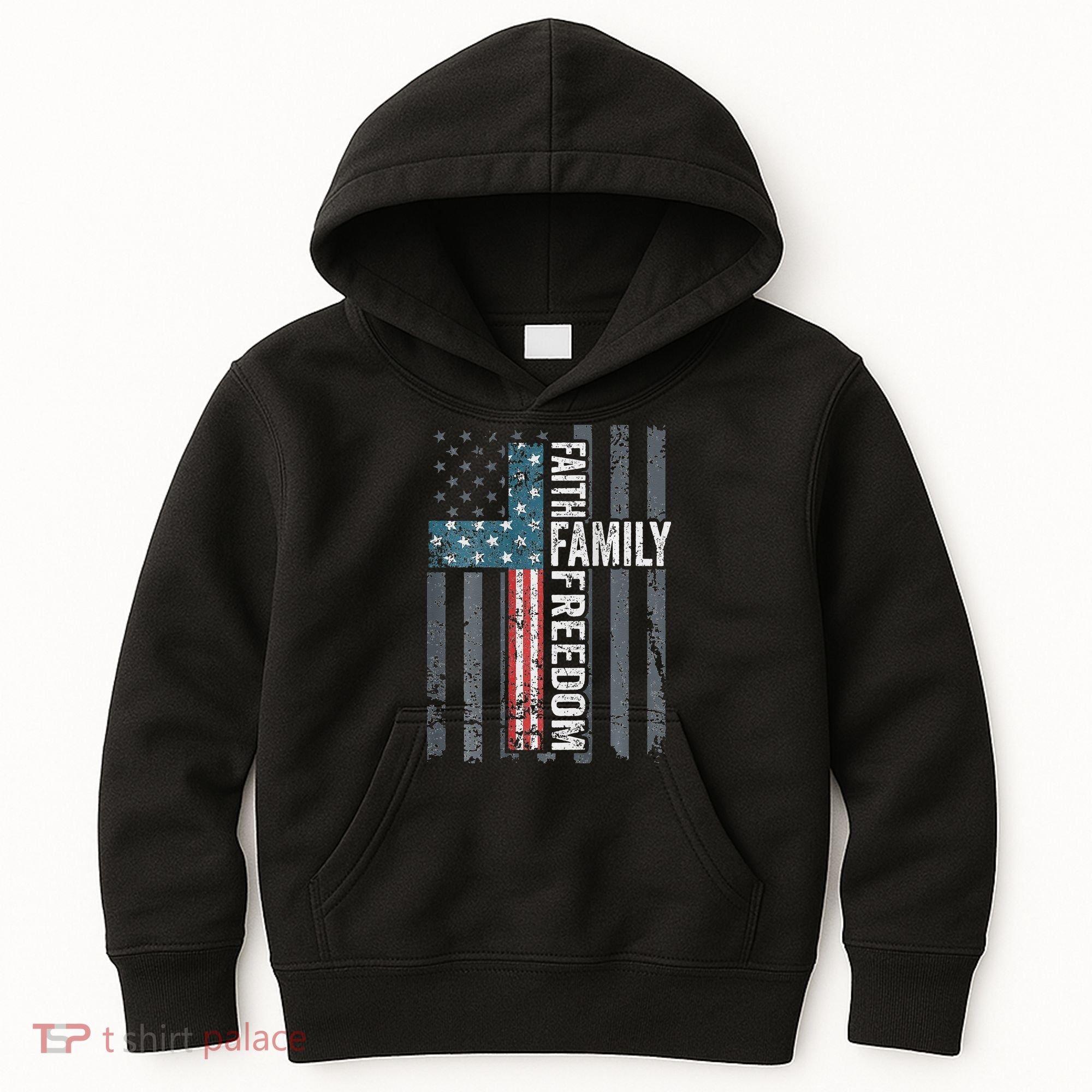 Faith Family Freedom Christian USA Cross Flag Kids Hoodie