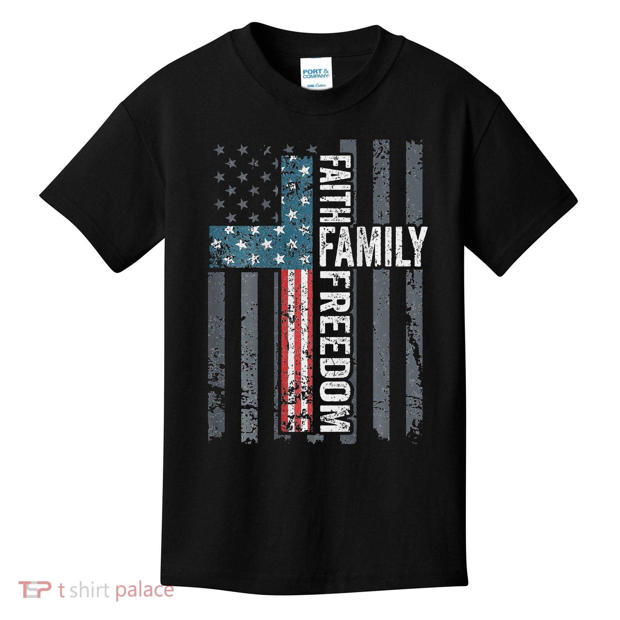 Faith Family Freedom Christian USA Cross Flag Kids T-Shirt