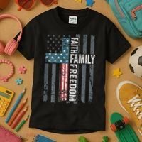 Faith Family Freedom Christian USA Cross Flag Kids T-Shirt thumb 3