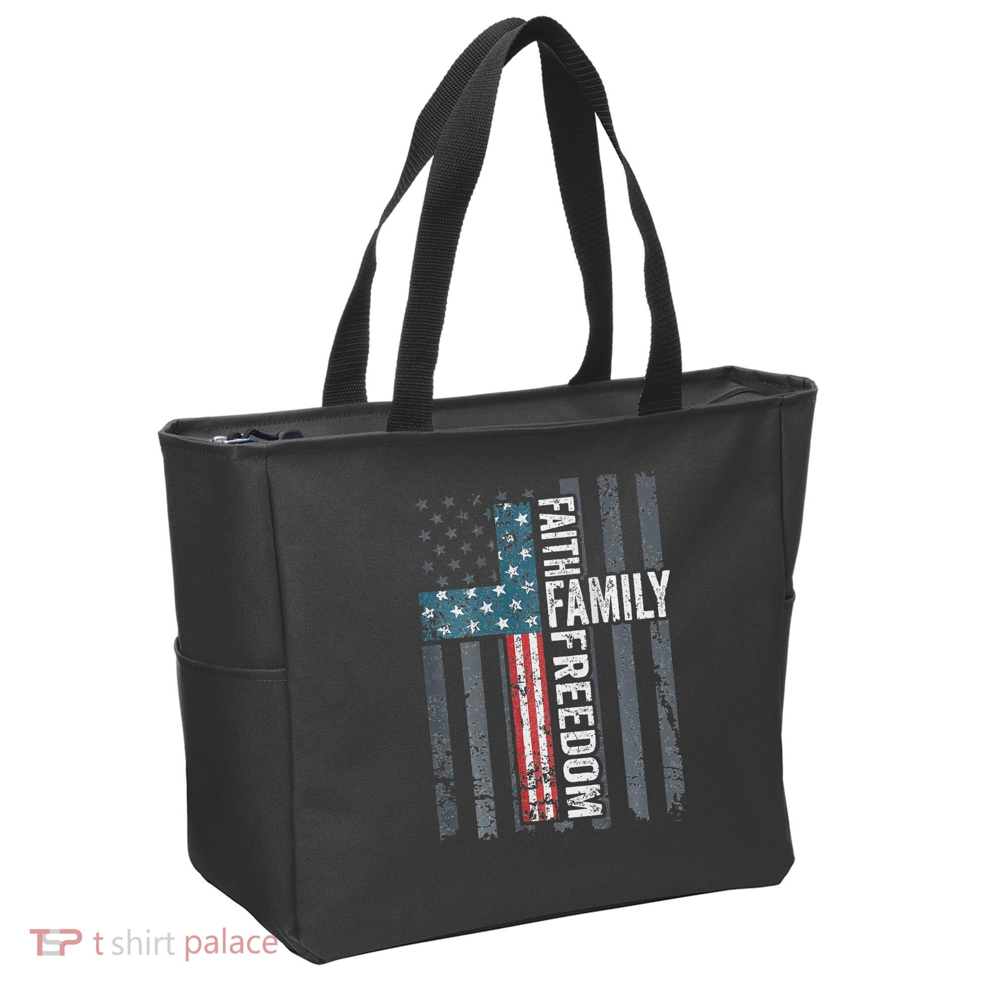Faith Family Freedom Christian USA Cross Flag Tote Bag