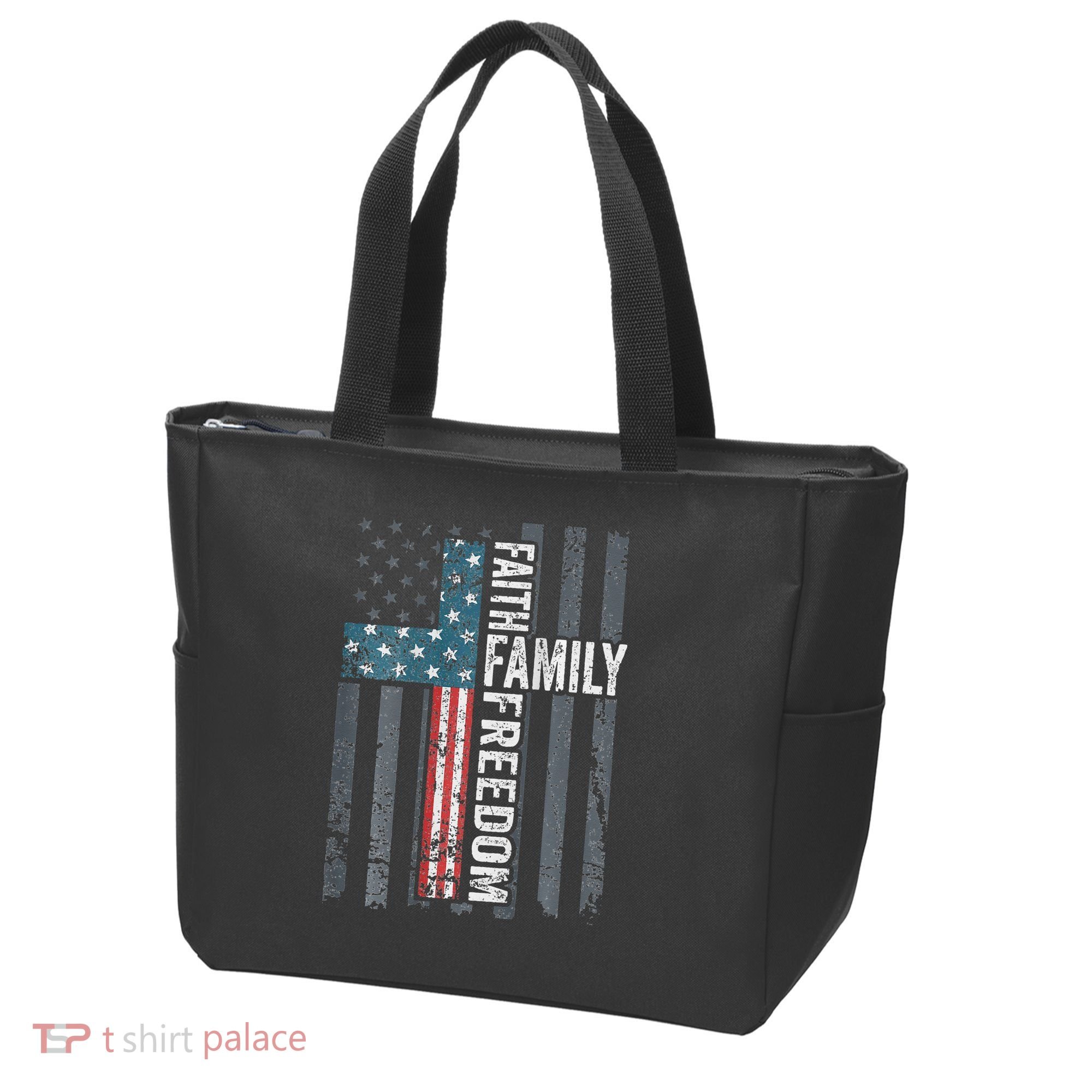 Faith Family Freedom Christian USA Cross Flag Tote Bag
