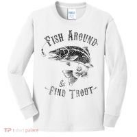 Funny Fishing Fish Around Find Trout Kids Long Sleeve Shirt thumb 0
