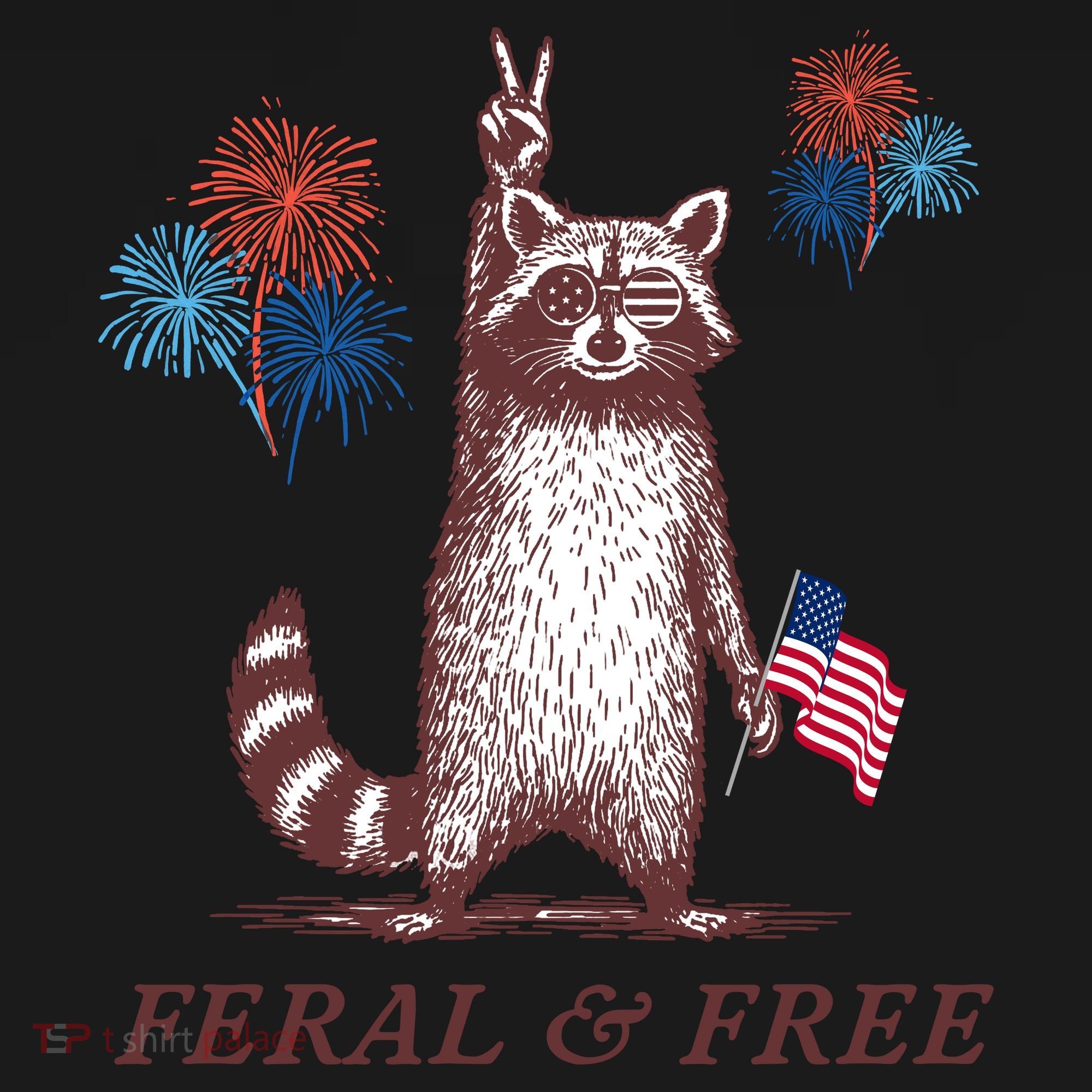 Feral & Free Funny Patriotic Racoon 4th July  Coaster