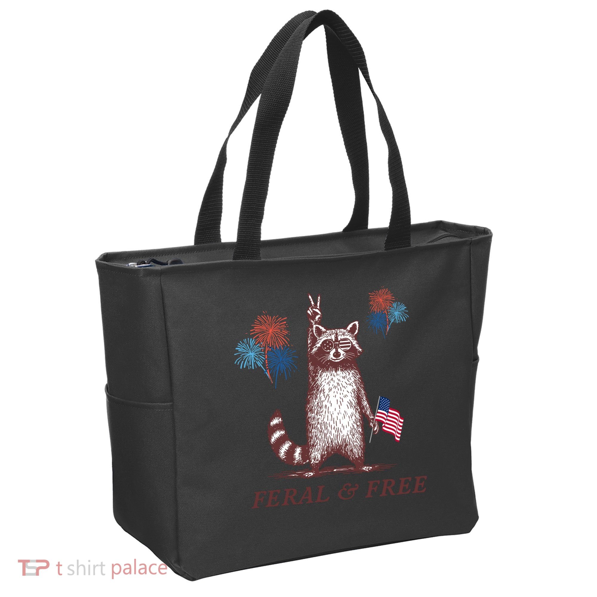 Feral & Free Funny Patriotic Racoon 4th July  Tote Bag