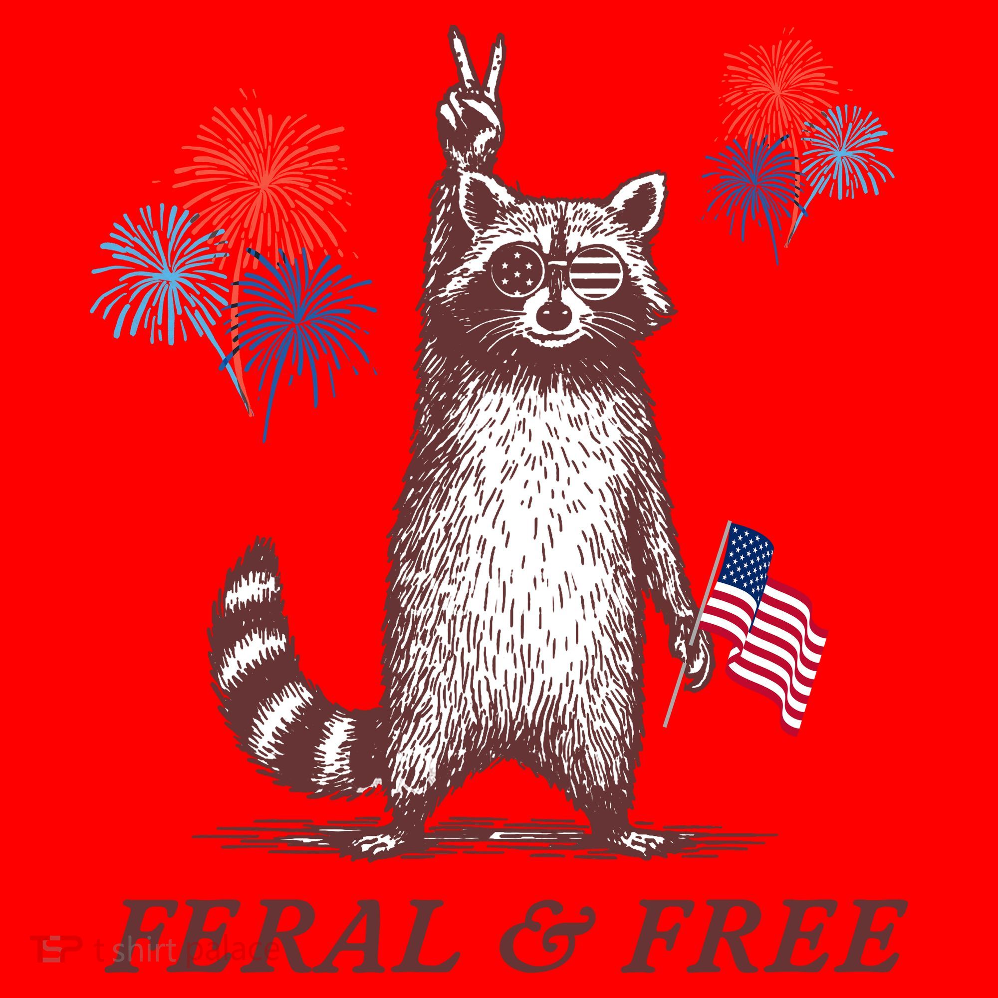 Feral & Free Funny Patriotic Racoon 4th July  Santa Hat