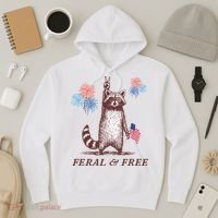 Feral & Free Funny Patriotic Racoon 4th July  Hoodie thumb 3