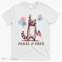 Feral & Free Funny Patriotic Racoon 4th July  T-Shirt thumb 0