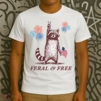 Feral & Free Funny Patriotic Racoon 4th July  T-Shirt thumb 3