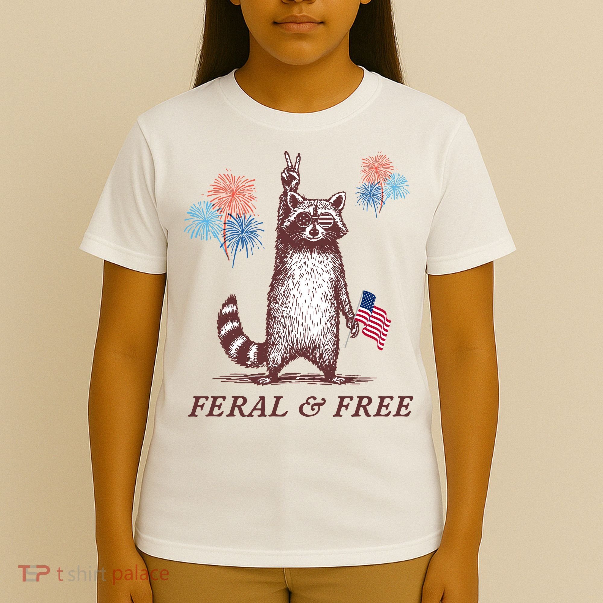 Feral & Free Funny Patriotic Racoon 4th July  T-Shirt