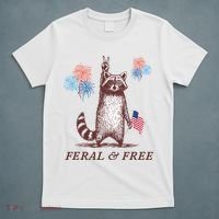 Feral & Free Funny Patriotic Racoon 4th July  T-Shirt thumb 5