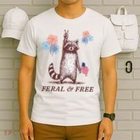 Feral & Free Funny Patriotic Racoon 4th July  T-Shirt thumb 6
