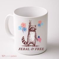 Feral & Free Funny Patriotic Racoon 4th July  Coffee Mug thumb 0