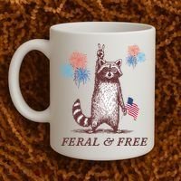 Feral & Free Funny Patriotic Racoon 4th July  Coffee Mug thumb 2