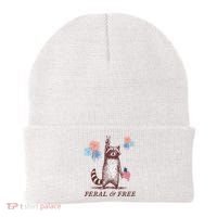 Feral & Free Funny Patriotic Racoon 4th July  Beanie thumb 0