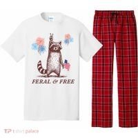 Feral & Free Funny Patriotic Racoon 4th July  Pajama Set thumb 0