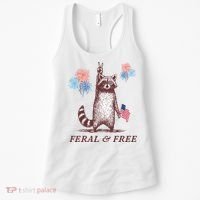 Feral & Free Funny Patriotic Racoon 4th July  Women's Tank Top thumb 0