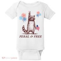 Feral & Free Funny Patriotic Racoon 4th July  Baby Bodysuit thumb 0