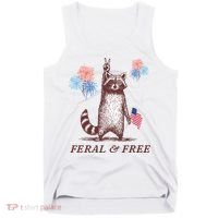 Feral & Free Funny Patriotic Racoon 4th July  Tank Top thumb 0