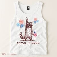 Feral & Free Funny Patriotic Racoon 4th July  Tank Top thumb 2