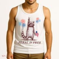 Feral & Free Funny Patriotic Racoon 4th July  Tank Top thumb 3