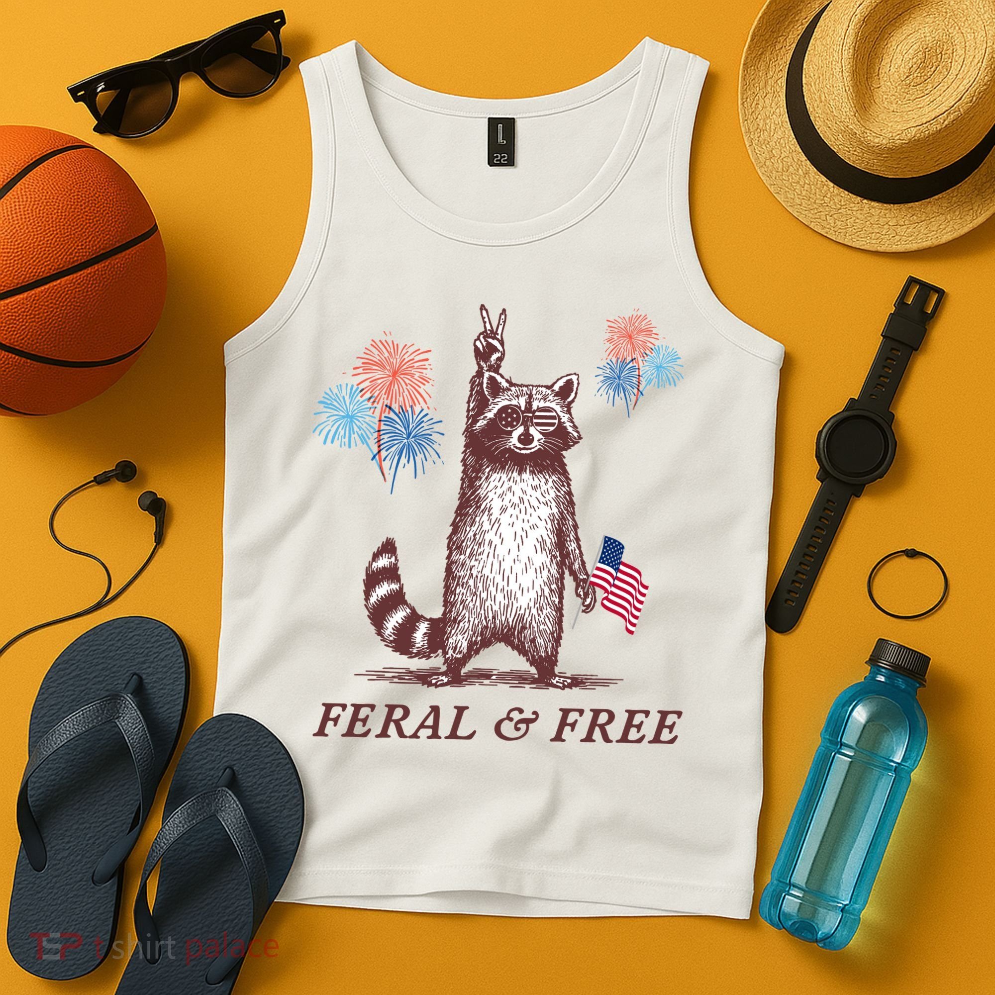 Feral & Free Funny Patriotic Racoon 4th July  Tank Top