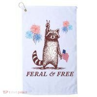 Feral & Free Funny Patriotic Racoon 4th July  Golf Towel thumb 0