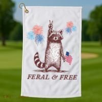 Feral & Free Funny Patriotic Racoon 4th July  Golf Towel thumb 1