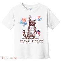 Feral & Free Funny Patriotic Racoon 4th July  Toddler T-Shirt thumb 0