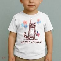 Feral & Free Funny Patriotic Racoon 4th July  Toddler T-Shirt thumb 2