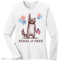 Feral & Free Funny Patriotic Racoon 4th July  Women's Long Sleeve Shirt thumb 0
