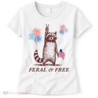 Feral & Free Funny Patriotic Racoon 4th July  Women's T-Shirt thumb 0