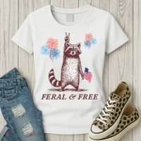 Feral & Free Funny Patriotic Racoon 4th July  Women's T-Shirt thumb 3