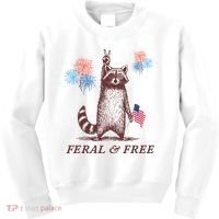 Feral & Free Funny Patriotic Racoon 4th July  Kids Sweatshirt thumb 0
