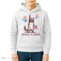 Feral & Free Funny Patriotic Racoon 4th July  Kids Hoodie thumb 4