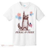 Feral & Free Funny Patriotic Racoon 4th July  Kids T-Shirt thumb 0