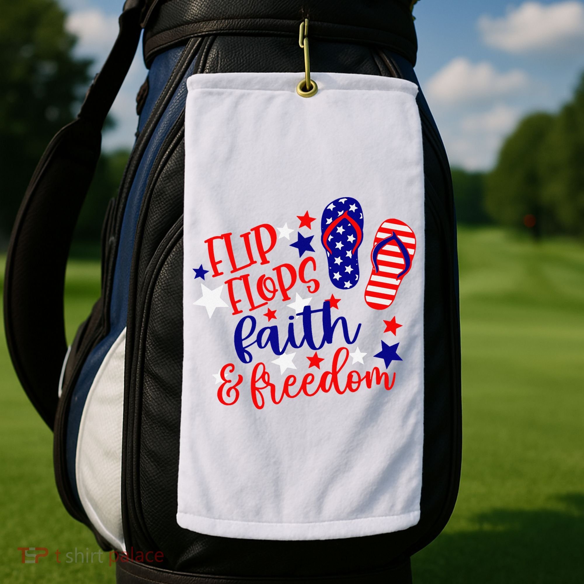 Flip Flops Faith And Freedom Golf Towel