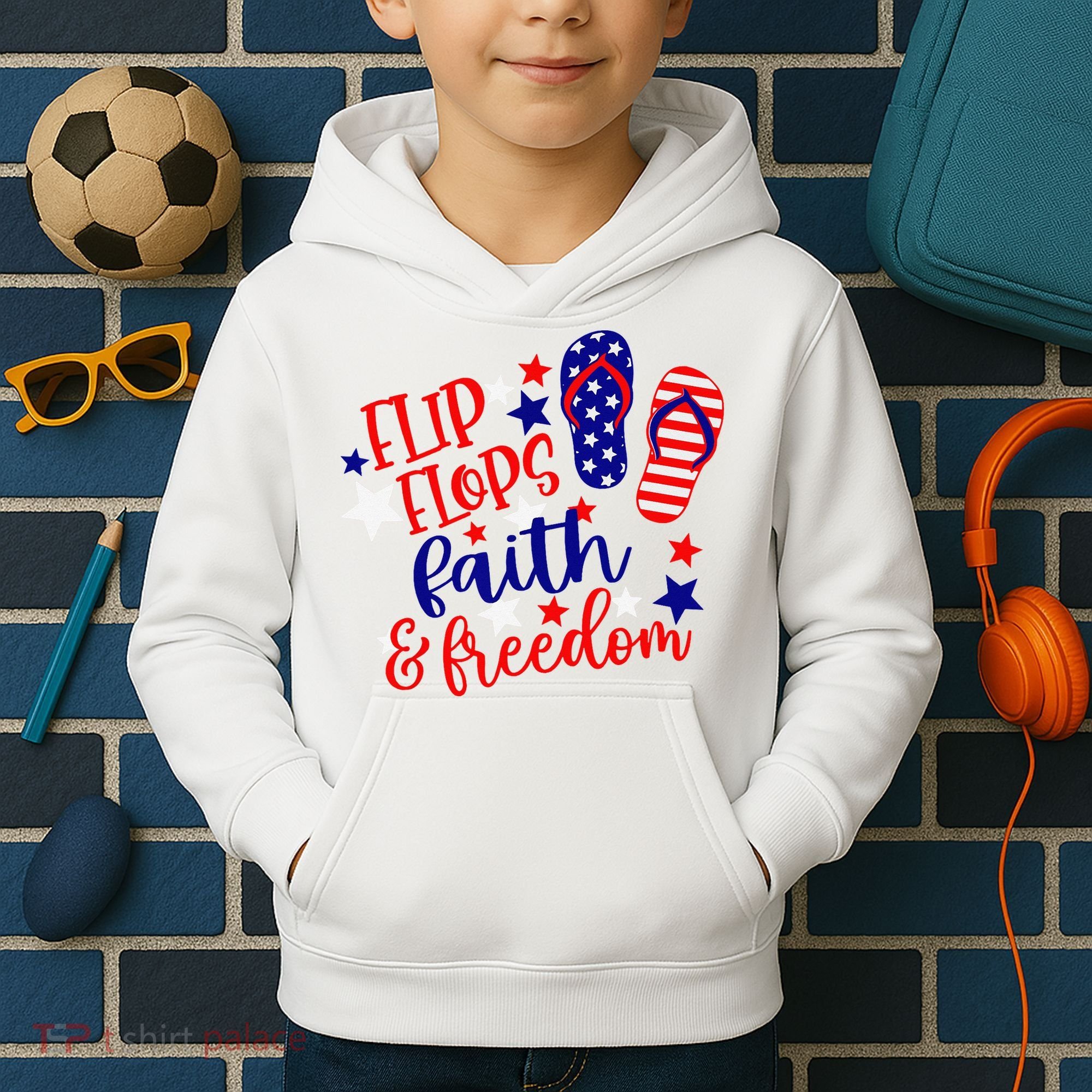 Flip Flops Faith And Freedom Kids Hoodie