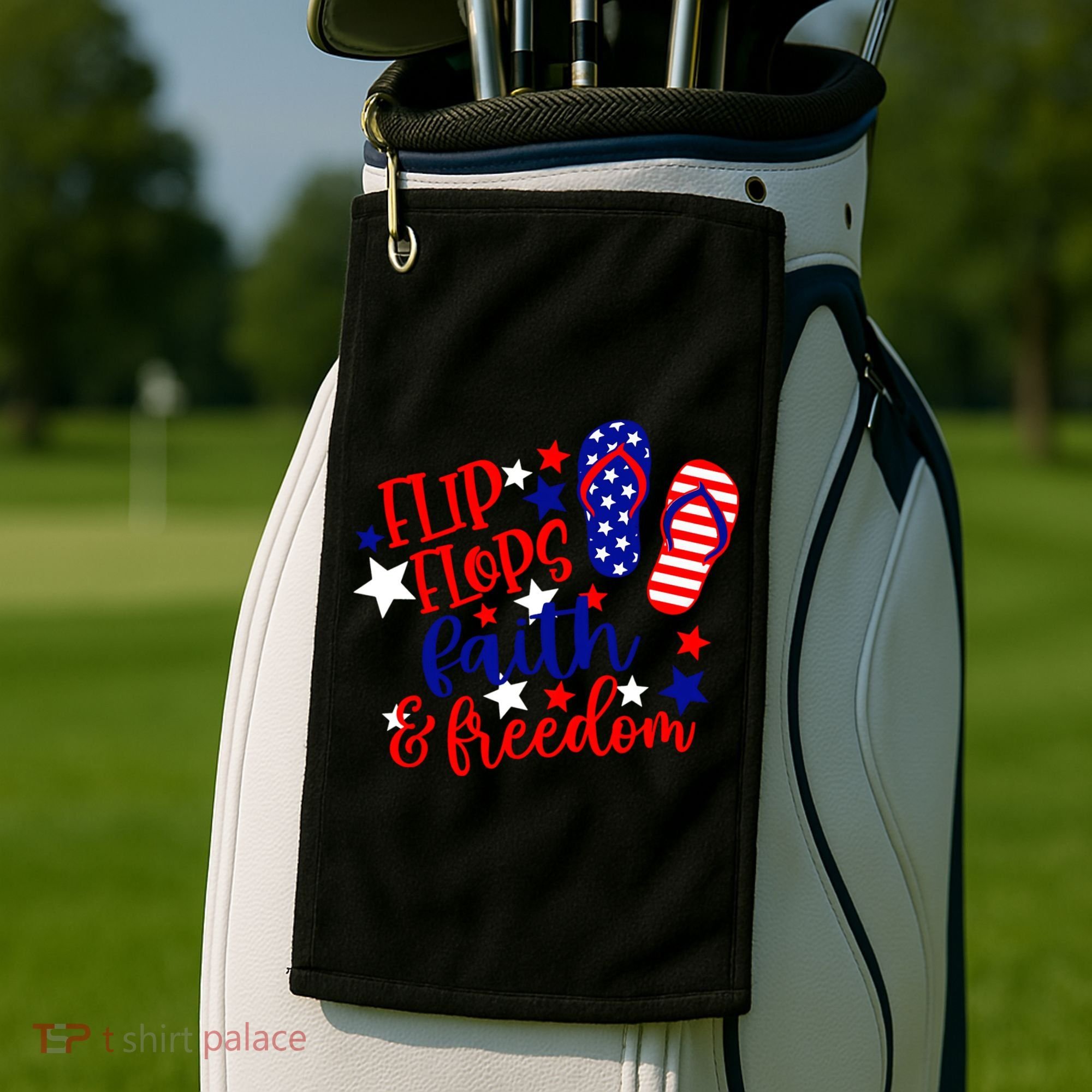 Flip Flops Faith And Freedom Golf Towel
