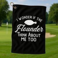 Funny Flounder Fishing Gigging Golf Towel thumb 1
