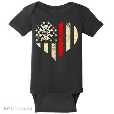 Funny Firefighter Fireman Heart Baby Bodysuit