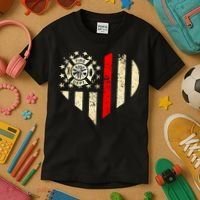 Funny Firefighter Fireman Heart Kids T-Shirt thumb 3